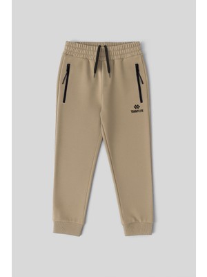 Koyu Bej Fermuarlı Standart Fit Ince Erkek Çocuk Eşofman Alt - 64042