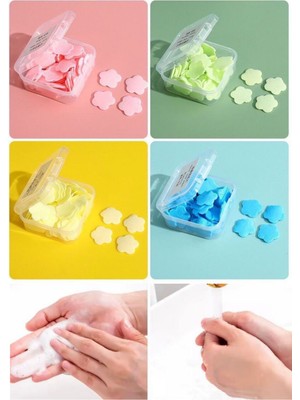 Renkli Mini Kağıt Sabun Kutusu – 100 Yaprak Parfümlü, Tek Kullanımlık Taşınabilir El Sabunu