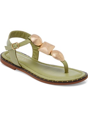 Tergan Yeşil Hakiki Deri Kadın Sandalet - K25Y1SN67781-S1J