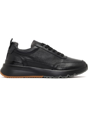 Erkek Siyah Bağcıklı Kalın Tabanlı Deri Sneaker 25WFD611714