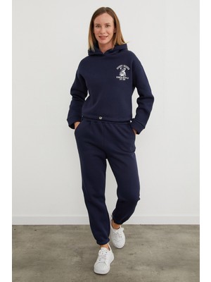 3 Iplik Ayıcık Nakışlı Kapüşonlu Jogger Eşofman Takımı