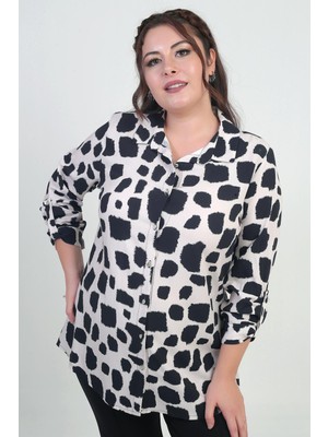 Kadın Kol Katlamalı Desenli Büyük Beden Gömlek