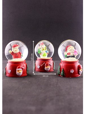 3 Adet Yılbaşı Noel Baba ve Kardan Adam Temalı Mini Boy Işıklı Kar Küresi 6,5 cm A