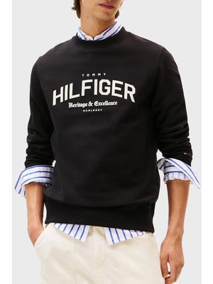 Tommy Hilfiger % 100 Pamuk Regular Fit Bisiklet Yaka Logolu Sweat Erkek Sweat MW0MW40067 Bds