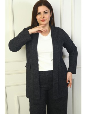 Kadın Şal Yaka Karyağdı Büyük Beden Kaşe Ceket