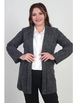 Kadın Şal Yaka Karyağdı Büyük Beden Kaşe Ceket