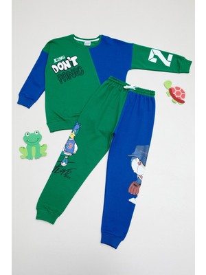Baskılı Renk Bloklu Erkek Çocuk Eşofman Takımı