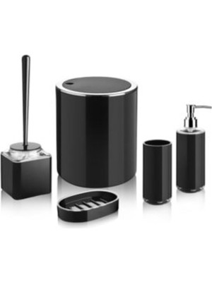 Şık Siyah Akrilik Banyo Seti 5'li, Modern ve Kullanışlı Tasarım.