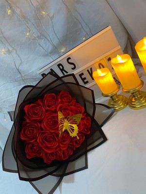 15 li Kelebek Detaylı Yapay Gül Buketi Dogum Günü Özel Gün Hediyesi Yapay Çicek Yapay Gül Buketi HEDİYELİK GÜL BÜKETİ