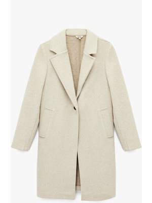 Uzun Kollu Düğmeli Cepli Uzun Kaşe Kaban