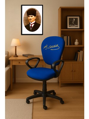 DECORAev Fenerbahçe Çocuk Çalışma Koltuğu | Atatürk İmzalı Sarı Lacivert Döner ve Tekerlekli Ders Sandalyesi