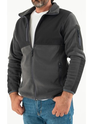 Souris Erkek Füme Slim Fit Anti-Pilling Tüylenme Yapmayan Tam Fermuar Softshell Garnili Polar Sweatshirt