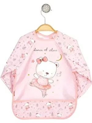 Bebechi Su Geçirmez Uzun Kollu Mama ve Etkinlik Önlüğü Pembe Ayı Desenli Tekli