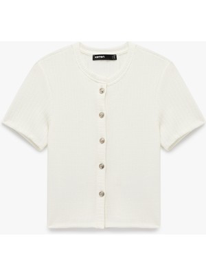 Regular Fit Kısa Kollu Bisiklet Yaka Düğmeli Hırka