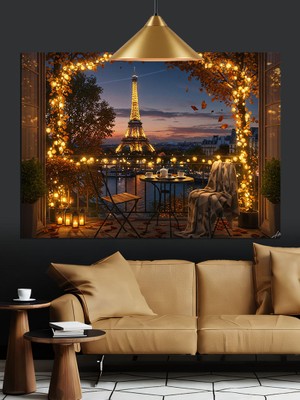 Işıklarla Aydınlanan Eyfel Kulesi Dekoratif Kanvas - Mdf Ahşap Tablo