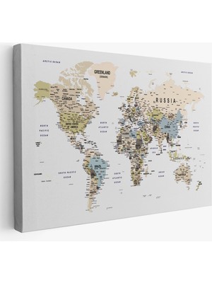  Dünya Haritası Dekoratif Kanvas Tablo Son Derece Detaylı ve Eğitici 1584