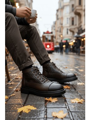 Muggo Gusta Bağcıklı Fermuarlı Içi Kürklü Erkek Kışlık Bot