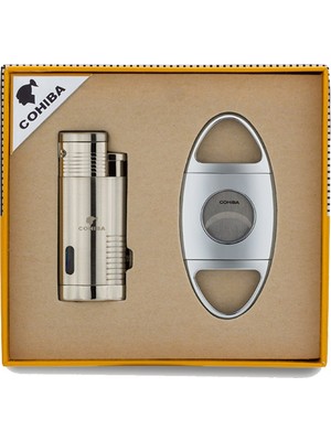 Cohiba 3 Torch Çakmak Ve Kesici Puro Seti Silver Metal Malzeme ile Şık Tasarım