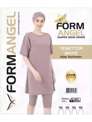 Form Angel Kadın Düz Renk Büyük Beden Kısa Kollu Likralı Tesettür Mayo