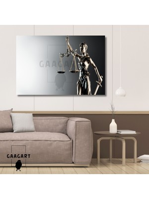 Tekli Yatay Kanvas Duvar Tablosu Gri Detaylı Adalet Tanrıçası