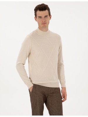 Pierre Cardin Erkek Krem Slim Fit Yarım Balıkçı Yaka Triko Kazak 50317520-VR071