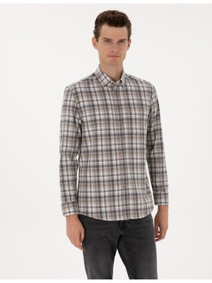 Pierre Cardin Erkek Kahverengi Ekose Regular Fit Uzun Kollu Gömlek 50316754-VR029