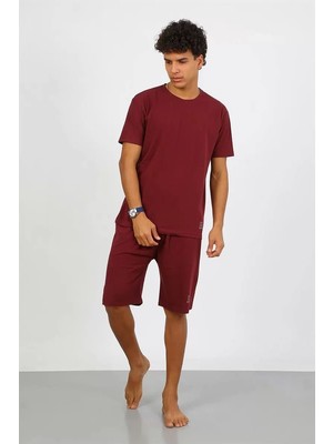 Erkek Pamuk Lakost Alt Üst Kaprili Pijama Takım Bordo