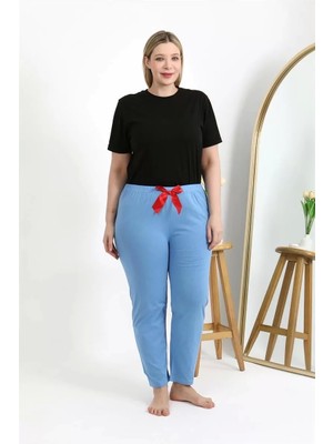 Kadın Pamuklu Büyük Beden Alt Pijama Mavi