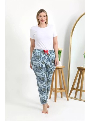 Kadın Pamuklu Büyük Beden Alt Pijama Mavi