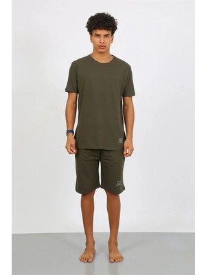 Erkek Pamuk Lakost Alt Üst Kaprili Pijama Takım Haki