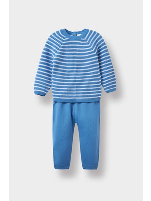 DeFacto 2'li Takım Çizgili Triko Kazak Eşofman Altı Erkek Bebek F3231A525WN