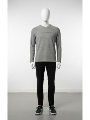 Erkek Standart Fit Rahat Kesim Waffle Dokulu Bisiklet Yaka Pamuklu Sweatshirt