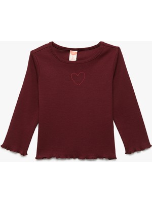 Pamuklu Uzun Kollu Kaşkorse Kalp Işlemeli Bisiklet Yaka Tişört