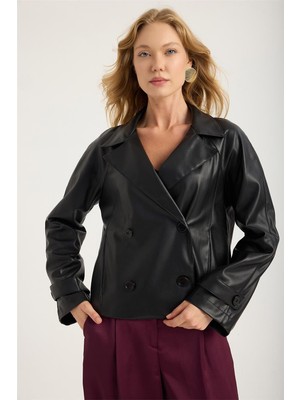 S Deri 2 Cep Kollar Kuşaklı Ceket