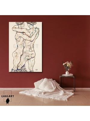 Tekli Dikey Kanvas Egon Schiele Naked Girls Embracing