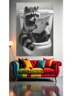 Özkacar Group Komik Tuvalet Portre Rakun V1 Ev Duvar Salon Güzellik Salonu Ofis Dükkan Dekarasyon Kanvas Tablo