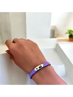 14 Ayar Plakalı Altın Kuğu Temalı Doğal Mor Derili Kelebek Figürlü Hediye BILEKLIK-653SEMBOL