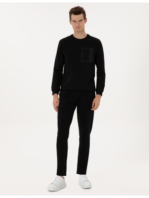 Pierre Cardin Erkek Siyah Slim Fit Nervürlü Düz Paça Eşofman Altı 50317659-VR046