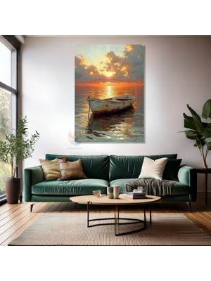 Kanvas Tablo Ev Ofis Duvar Tablosu Gün Batımı Kayık Yeni Ev Hediyesi Kanvas Ev Dekoru