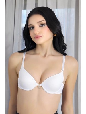 Kadın Destekli Balenli Taş Detaylı Sütyen Beyaz