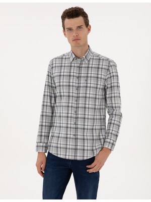 Pierre Cardin Erkek Lacivert Ekose Regular Fit Uzun Kollu Gömlek 50316754-VR033