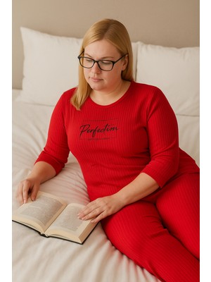 Kırmızı Kadın Büyük Beden Pijama Takımı