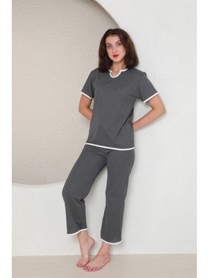 Kadın Kısa Kollu Gri Pijama Takımı