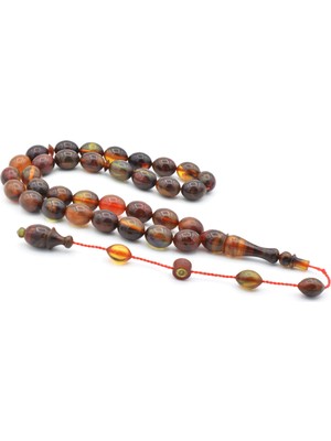 Hikmet Al Said Imzalı Beyzi Kesim Pembe Mavi Sıkma Kehribar Tesbih 208