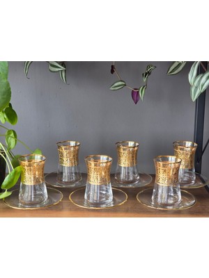 Fermato 12 Parça 6 Kişilik 24K El Işçiliği - Gerçek Altın Işlemeli Çay Seti Alda Mix