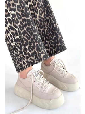 Emwa Bej Cilt Bağcıklı Spor Ayakkabı