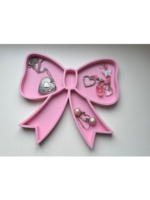 Fiyonklu Mücevher Tepsisi Pembe Takı Standı – Kolye, Bileklik Küpe, ve Yüzük Düzenleyici