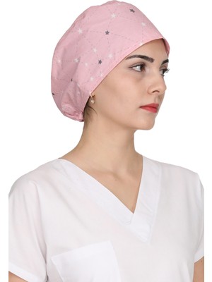 Pembe Mini Yıldız Desenli Doktor Hemşire Aşçı Bonesi Unisex
