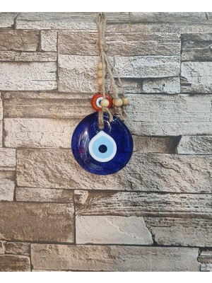 Nazarlık Cam Duvar Ağaç Balkon Teras Cafe Dekor Süsü Hasır Renkli Ahşap Boncuklu Nazar Boncuğu Duvar Süsü