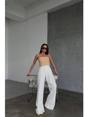 Üç Düğme Detayli Palazzo Pantolon